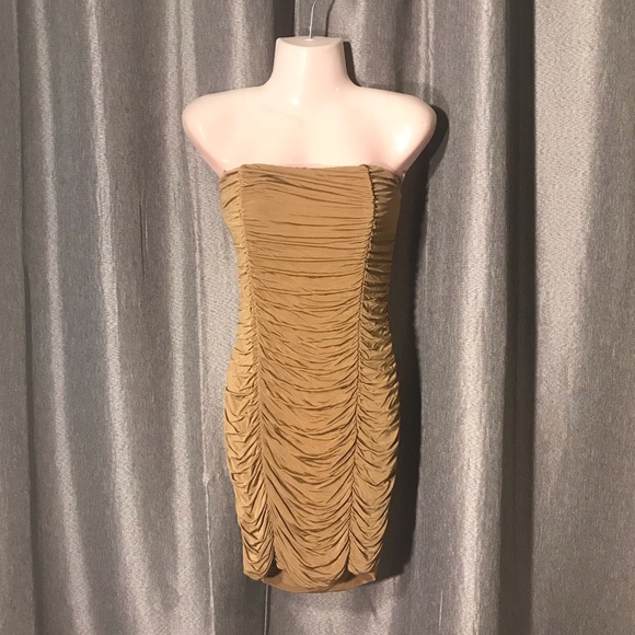 Guess Sexy Ruffled Tan Tube Top Cocktail Dress - Picture 1 of 4